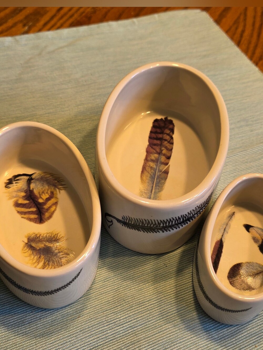RETIRED Creative Co-Op FEATHER Nesting Dishes Set (3)